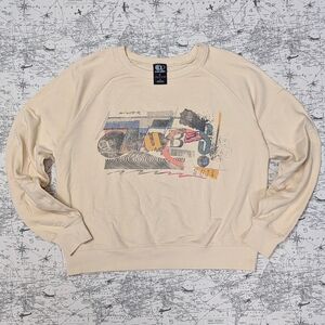 OP Ocean Pacific Retro Pale Yellow Graphic Crewneck Sweatshirt Size Small